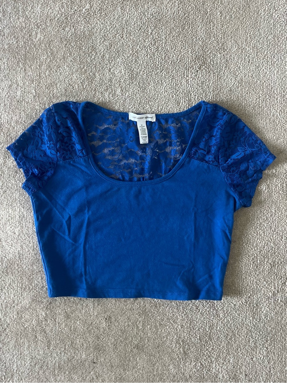 Ambiance Royal Blue Lace Sleeve Crop Top
